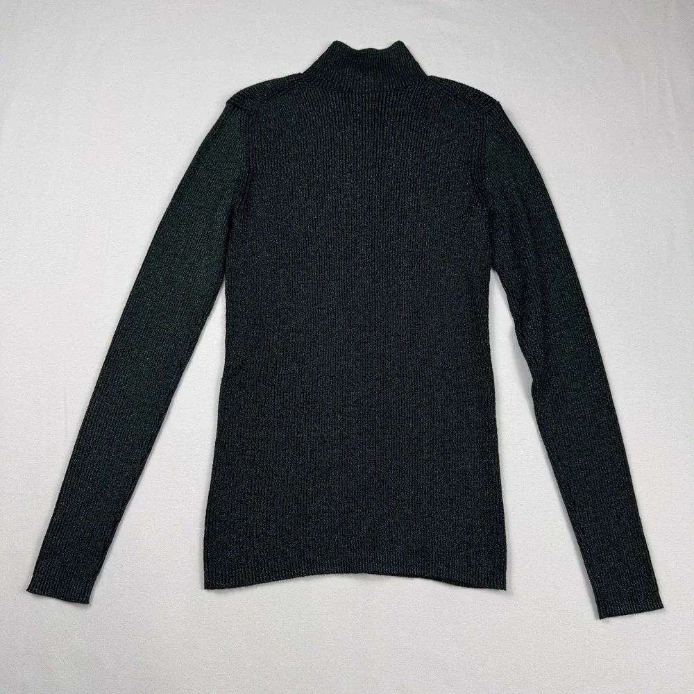 Diane von Furstenberg Tess Metallic Sweater Women S Green Mock Neck